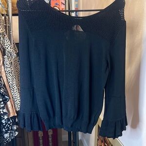 Black Knit Top with Ruffle Sleeves